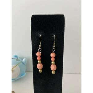 salmon pink gold bead earrings